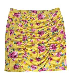 Torrid Betsey Johnson Yellow Ruched Mini Skirt Size 1X Polka Dot Floral NEW